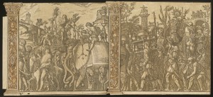 Andrea Andreani, after Andrea Mantegna<br /><i>The Triumph of Julius Caesar</i> [nos. 5 and 6 plus 2 columns], 1599<br />Chiaroscuro woodcut<br />National Gallery of Art, Washington, DC, Rosenwald Collection<br />Image courtesy of the Board of Trustees, National Gallery of Art