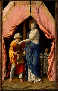 Andrea Mantegna or follower, possibly Giulio Campagnola<br /><i>Judith with the Head of Holofernes</i>, c. 1495/1500<br />Tempera on panel, 30.1 x 18.1 cm (11 7/8 x 7 1/8 in.)<br />National Gallery of Art, Washington, DC, Widener Collection<br />Image courtesy of the Board of Trustees, National Gallery of Art