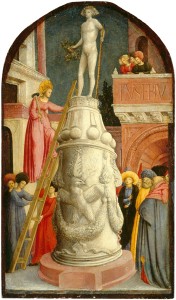 Giovanni d’Alemagna<br /><i>Saint Apollonia Destroys a Pagan Idol</i>, c. 1442/1445<br />Tempera on panel, 59.4 x 34.7 cm (23 3/8 x 13 11/16 in.)<br />National Gallery of Art, Washington, DC, Samuel H. Kress Collection<br />Image courtesy of the Board of Trustees, National Gallery of Art