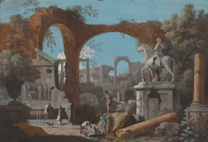 Marco Ricci<br /><i>A Capriccio of Roman Ruins</i>, 1720s<br />Gouache on kidskin, 31.5 x 46 cm (12 3/8 x 18 1/8 in.)<br />National Gallery of Art, Washington, DC, Ailsa Mellon Bruce Fund<br />Image courtesy of the Board of Trustees, National Gallery of Art