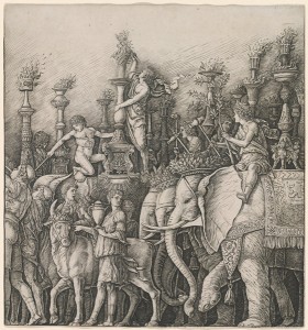 Workshop of Andrea Mantegna or Attributed to Zoan Andrea<br /><i>The Triumph of Caesar: The Elephants</i>, c. 1485/1490<br />Engraving<br />National Gallery of Art, Washington, DC, Andrew W. Mellon Fund<br />Image courtesy of the Board of Trustees, National Gallery of Art