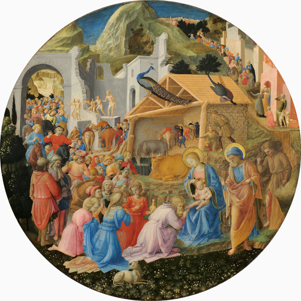 Fra Angelico and Fra Filippo Lippi<br /><i>The Adoration of the Magi</i>, c. 1440/60<br />Tempera on panel, diameter 137.3 cm (54 1/16 in.)<br />National Gallery of Art, Washington, DC, Samuel H. Kress Collection<br />Image courtesy of the Board of Trustees, National Gallery of Art