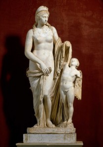 Roman, 2nd century CE, after the Aphrodite of Cnidus by Praxiteles (4th century BCE)<br /><i>The Toilet of Venus (Venus Felix and Cupid)</i><br />Marble, h. 214 cm (84 3/10 in.)<br />Museo Pio Clementino, Vatican Museums, Vatican State<br />Scala/Art Resource, NY