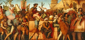 Jacapo Palma il Vecchio<br /><i>The Triumph of Caesar</i>, c. 1510<br />Oil on wood, 69.5 x 145.7 cm (27 3/8 x 57 3/8 in.)<br />Lowe Art Museum, University of Miami, Gift of the Samuel H. Kress Collection
