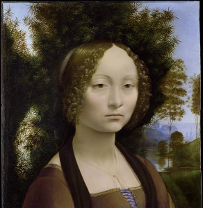 Leonardo da Vinci<br /><i>Ginevra de’ Benc</i>i [obverse], c. 1474/78<br />Oil on panel, 42.7 x 37 cm (16 13/16 x 14 9/16 in.)<br />National Gallery of Art, Washington, DC, Ailsa Mellon Bruce Fund<br />Image courtesy of the Board of Trustees, National Gallery of Art