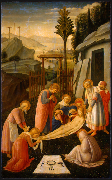 Fra Angelico, attrib.<br /><i>The Entombment of Christ</i>, c. 1450<br />Tempera on panel, 88.9 x 54.9 cm (35 x 21 5/8 in.)<br />National Gallery of Art, Washington, DC, Samuel H. Kress Collection<br />Image courtesy of the Board of Trustees, National Gallery of Art