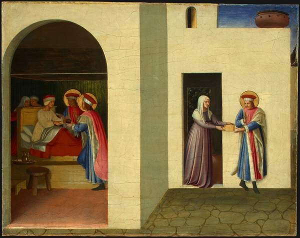 Fra Angelico<br /><i>The Healing of Palladia by Saint Cosmas and Saint Damian</i>, c. 1438/1440<br />Tempera and oil on poplar, 36.2 x 46.3 cm (15 x 18 11/16 in.)<br />National Gallery of Art, Washington, DC, Samuel H. Kress Collection<br />Image courtesy of the Board of Trustees, National Gallery of Art