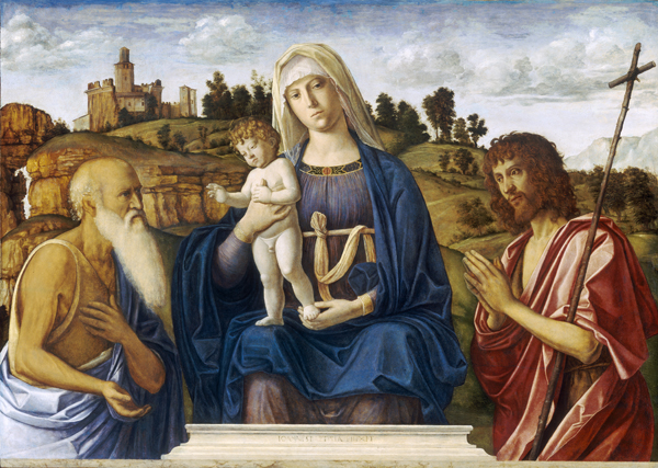 Cima da Conegliano<br /><i>Madonna and Child with Saint Jerome and Saint John the Baptist</i>, c. 1492/95<br />Oil on panel, 104 x 146 cm (40 15/16 x 57 1/2 in.)<br />National Gallery of Art, Washington, DC, Andrew W. Mellon Collection<br />Image courtesy of the Board of Trustees, National Gallery of Art