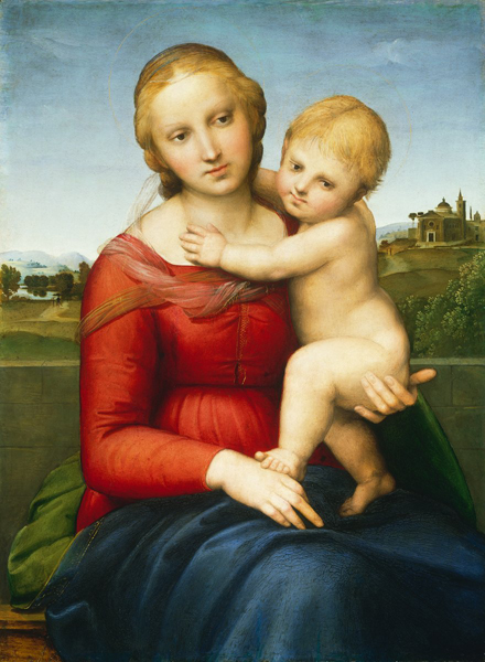 Raphael<br /><i>The Small Cowper Madonna</i>, c. 1505<br />Oil on panel, 59.5 x 44 cm (23 7/16 x 17 5/16 in.)<br />National Gallery of Art, Washington, DC, Widener Collection<br />Image courtesy of the Board of Trustees, National Gallery of Art