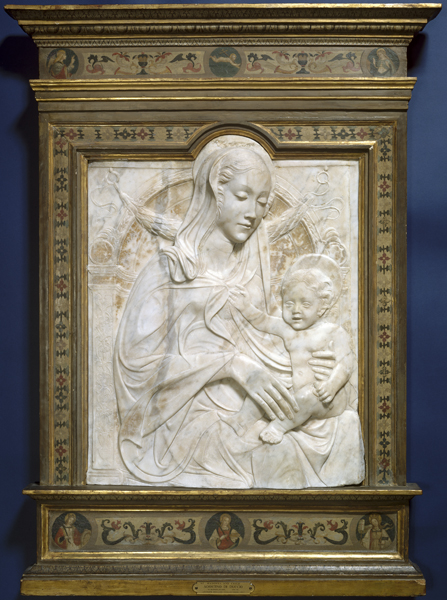 Style of Agostino di Duccio<br /><i>Madonna and Child</i>, 1460s or later<br />Marble, 72 x 57.3 cm (28 3/8 x 22 9/16 in.)<br />National Gallery of Art, Washington, DC, Andrew W. Mellon Collection<br />Image courtesy of the Board of Trustees, National Gallery of Art