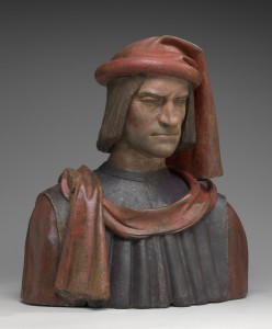 Florentine 15th or 16th century, probably after a model by Andrea del Verrocchio and Orsino Benintendi<br /><i>Lorenzo de' Medici</i>, 1478/1521<br />Painted terra-cotta, 65.8 x 59.1 x 32.7 cm (25 7/8 x 23 1/4 x 12 7/8 in.)<br />National Gallery of Art, Washington, DC, Samuel H. Kress Collection<br />Image courtesy of the Board of Trustees, National Gallery of Art