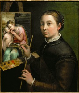Sofonisba Anguissola<br /><i>Self-portrait, Painting the Madonna</i>, 1556<br />Oil on canvas, 66 x 57 cm (26 x 22 2/5 in.)<br />Muzeum Zamek w Lancucie, Lancut, Poland<br />Erich Lessing/Art Resource, NY