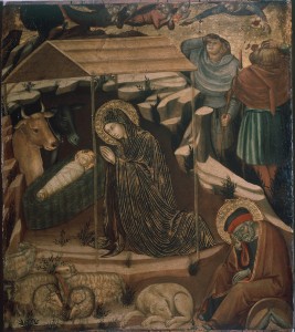 Barnaba da Modena<br /><i>Adoration of the Child</i>, c. 1380<br />Oil on wood panel<br />Pinacoteca di Brera, Milan<br />SuperStock