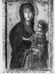 <i>Madonna and Child (Salus populi romani)</i><br />Tempera on panel, 117 x 79 cm (46 1/10 x 31 1/10 in.)<br />S. Maria Maggiore, Rome<br />Alinari/Art Resource, NY