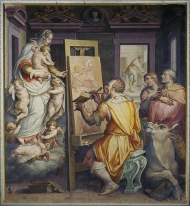 Giorgio Vasari<br /><i>Saint Luke Painting a Portrait of the Madonna (Self-portrait)</i>, after 1565<br />Fresco<br />Santissima Annunziata, Florence, Italy<br />Scala/Art Resource, NY