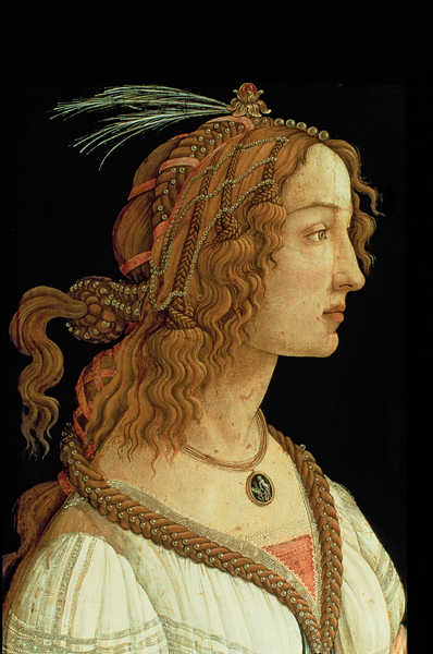 Sandro Botticelli<br /><i>Young Woman (Simonetta Vespucci?) in Mythological Guise</i>, c. 1480<br />Tempera on panel, 81.5 x 54.2 cm (32 1/16 x 21 5/16 in.)<br />Städelsches Kunstinstitut, Frankfurt am Main<br />The Bridgeman Art Library