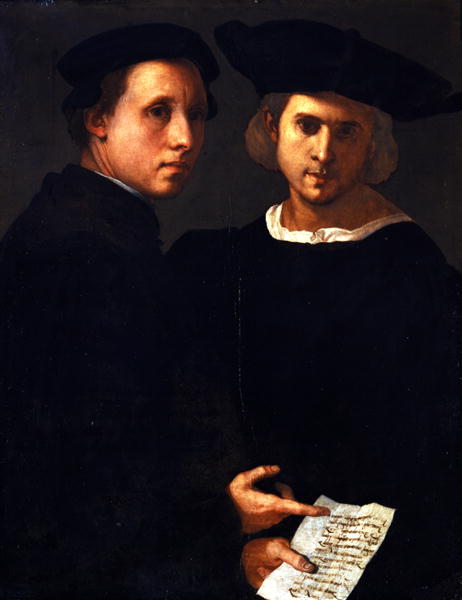 Jacopo da Pontormo<br /><i>Two Men with a Passage from Cicero’s “On Friendship</i>,” c. 1524<br />Oil on panel, 88.2 x 68 cm (34 3/4 x 26 3/4 in.)<br />Fondazione Giorgio Cini/Galleria di Palazzo Cini, Venice
