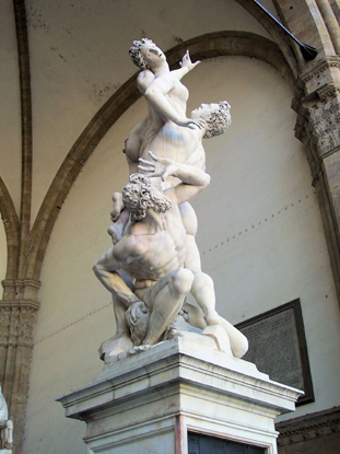 Giambologna<br /><i>Rape of the Sabine Women</i>, 1582<br />Marble<br />Loggia dei Lanzi, Florence<br />Photo by Son of Groucho (Flickr), via Wikimedia Commons