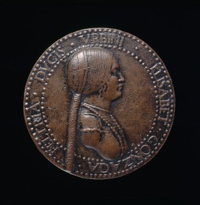 Adriano Fiorentino<br /> <i>Elisabetta Gonzaga (died 1526), Duchess of Urbino, Wife of Guidobaldo I </i>[obverse], probably after 1502<br /> Bronze, diameter 8.49 cm (3 5/16 in.)<br /> National Gallery of Art, Washington, DC, Samuel H. Kress Collection<br /> Image courtesy of the Board of Trustees, National Gallery of Art