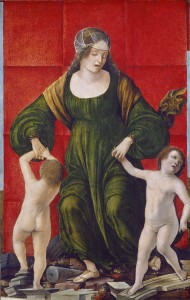 Ercole de' Roberti<br /><i>The Wife of Hasdrubal and Her Children</i>, c. 1490/93<br />Tempera on panel, 47.3 x 30.6 cm (18 5/8 x 12 1/16 in.)<br />National Gallery of Art, Washington, DC, Ailsa Mellon Bruce Fund<br />Image courtesy of the Board of Trustees, National Gallery of Art