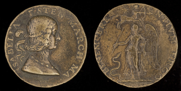 Gian Cristoforo Romano<br /><i>Isabella d'Este, (1474–1539), Wife (1490) of Francesco Il Gonzaga of Mantua</i> [obverse], 1507<br />Bronze, diameter 3.9 cm (1 9/16 in.)<br />National Gallery of Art, Washington, DC, Samuel H. Kress Collection<br />Image courtesy of the Board of Trustees, National Gallery of Art<br />