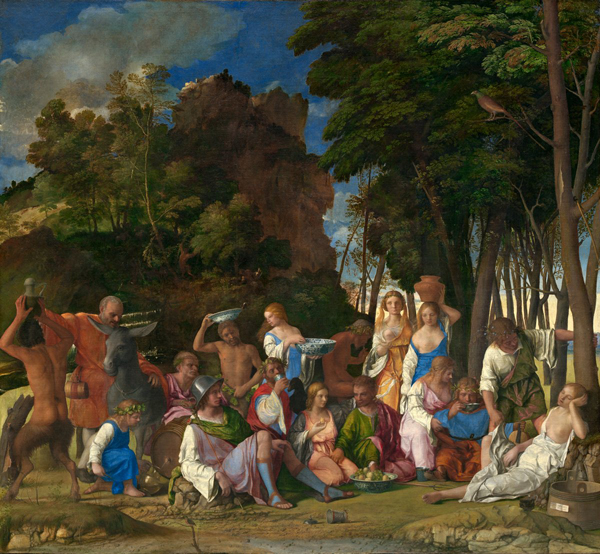 Giovanni Bellini and Titian<br /><i>The Feast of the Gods</i>, 1514/29<br />Oil on canvas, 170.2 x 188 cm (67 x 74 in.)<br />National Gallery of Art, Washington, DC, Widener Collection<br />Image courtesy of the Board of Trustees, National Gallery of Art