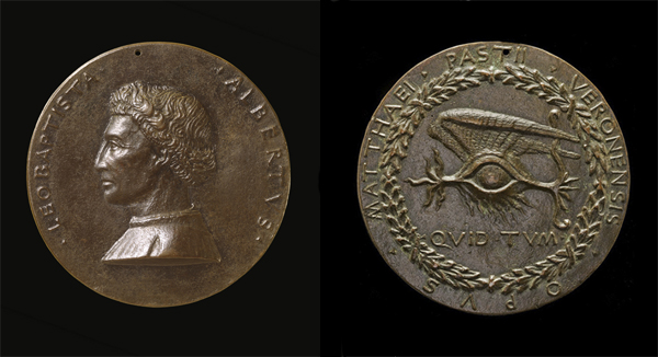 Matteo de’ Pasti<br />Medal of Leon Battista Alberti (1404–72), Architect and Writer on Art and Science [obverse]; Winged Human Eye [reverse], 1446/50<br />Bronze, diameter 9.3 cm (3 11/16 in.)<br />National Gallery of Art, Washington, DC, Samuel H. Kress Collection<br />Image courtesy of the Board of Trustees, National Gallery of Art
