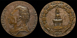 Matteo de’ Pasti<br /><i>Medal of Guarino da Verona, (1374–1460), Humanist [obverse]; Fountain Surmounted by a Nude Male Figure [reverse]</i>, c. 1446<br />Bronze, diameter 9.4 cm (3 11/16 in.)<br />National Gallery of Art, Washington, DC, Samuel H. Kress Collection<br />Image courtesy of the Board of Trustees, National Gallery of Art