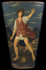 Andrea del Castagno<br /><i>David with the Head of Goliath</i>, c. 1450/55<br />Tempera on leather on wood, 115.5 x 76.5 cm (45 1/2 x 30 1/8 in.)<br />National Gallery of Art, Washington, DC, Widener Collection<br />Image courtesy of the Board of Trustees, National Gallery of Art