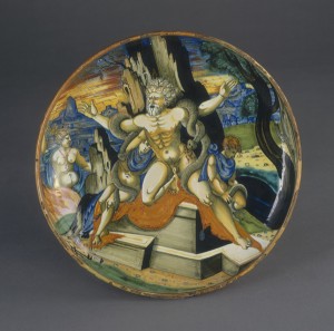 Attributed to Francesco Xanto Avelli<br />Bowl with <i>Laocoön</i>, 1539<br />Tin-glazed earthenware, diameter 27 cm (10 5/8 in.)<br />National Gallery of Art, Washington, DC, Widener Collection<br />Image courtesy of the Board of Trustees, National Gallery of Art