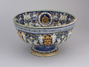 Bowl with arms and devices of Pope Leo X and families allied by marriage with the Medici, c. 1520–1<br />Earthenware, diameter 36.5 cm; h. 20.8 cm (14 2/5 in.; 8 1/5 in.)<br />British Museum, London<br />© Trustees of the British Museum
