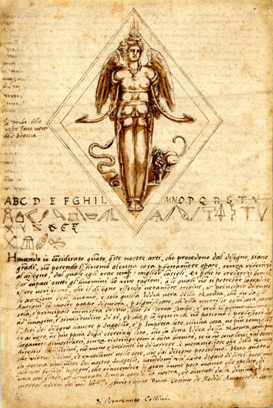 Benvenuto Cellini<br />Design for an emblem for the Accademia del Disegno, c. 1562<br />Pen and brown wash, 33 x 21.8 cm (13 x 8 9/16 in.)<br />British Museum, London<br />© Trustees of the British Museum