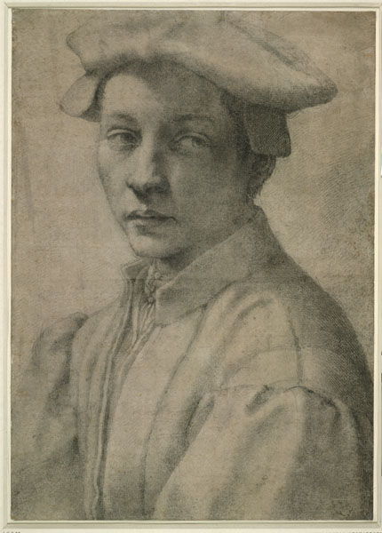 Michelangelo<br /><i>Portrait of Andrea Quaratesi</i>, 1532<br />Black chalk, partly stippled, 41.1 x 29.2 cm (16 3/16 x 11 1/2 in.)<br />British Museum, London<br />© Trustees of the British Museum