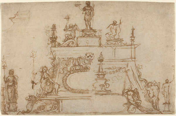 Filippino Lippi<br /><i>Designs for Small Bronzes</i>, 1490/95<br />Pen and brown ink on laid paper, 16.6 x 25 cm (6 9/16 x 9 13/16 in.)<br />National Gallery of Art, Washington, DC, Woodner Collections<br />Image courtesy of the Board of Trustees, National Gallery of Art