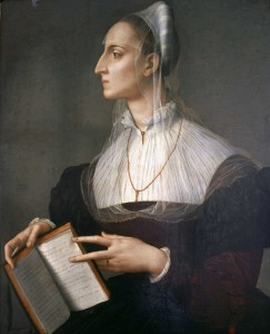 Agnolo Bronzino<br /><i>Portrait of Laura Battiferri</i>, 1555–60<br />Oil on panel, 83 x 60 cm (32 7/10 x 23 3/5 in.)<br />Palazzo Vecchio, Florence, Loesser Collection<br />Daniela Cammilli/Alinari/Art Resource, NY