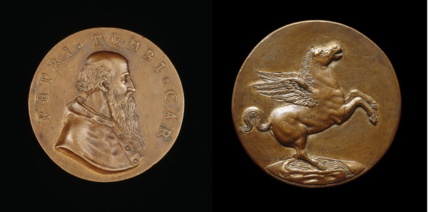 Attributed to Benvenuto Cellini<br /><i>Pietro Bembo, (1470–1547), Cardinal (1538), Venetian Philologist, Poet and Belletrist</i> [obverse]; <i>Pegasus on the Fountain Hippocrene</i>[reverse], 1537/1547<br />Bronze, diameter 5.5 cm (2 3/16 in.)<br />National Gallery of Art, Washington, DC, Samuel H. Kress Collection<br />Image courtesy of the Board of Trustees, National Gallery of Art</i>