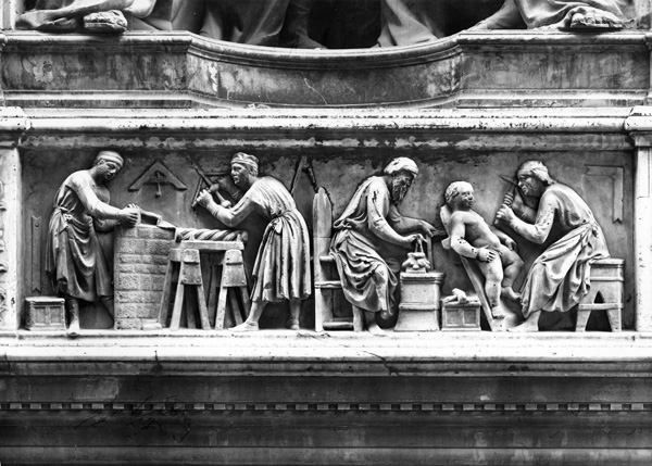 Nanni di Banco<br />The monument to the <i>Four Crowned Martyrs (Quattro Santi Coronati)</i>, detail of the relief, 1415<br />Marble<br />Orsanmichele, Florence<br />Alinari/Art Resource, NY