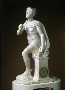 Antonio Minello<br /><i>Mercury</i>, 1527<br />Carved marble inlaid with bronze, 77.5 x 26.5 x 44 cm (30 1/2 x 10 2/5 x 17 3/10 in.)<br />Victoria and Albert Museum, London