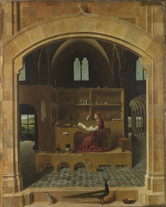 Antonello da Messina Saint Jerome in his Study, about 1475  Oil on lime, 45.7 x 36.2 cm (18 x 14 3/10 in.)  The National Gallery, London © National Gallery, London/Art Resource, NY