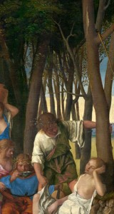 Giovanni Bellini and Titian<br /><i>The Feast of the Gods</i> (detail of Bellini’s tree trunks), 1514/29<br />Oil on canvas<br />National Gallery of Art, Washington, DC, Widener Collection<br />Image courtesy of the Board of Trustees, National Gallery of Art