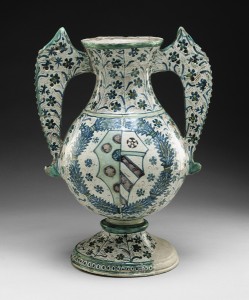 Italian, 15th century<br />Vase, c. 1470<br />Tin-glazed earthenware, 38.7 x 28.3 x 21 cm (15 1/5 x 11 1/10 x 8 3/10 in.)<br />Detroit Institute of Arts, USA, Gift of the Women’s Committee with additional funds from Robert H. Tannahill<br />The Bridgeman Art Library