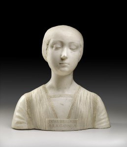 Francesco Laurana<br /><i>Beatrice of Aragon</i>, 1471–4<br />Marble, 40.6 x 40.3 x 20.3 cm (16 x 15 7/8 x 8 in.)<br />© The Frick Collection, New York, Bequest of John D. Rockefeller, Jr.