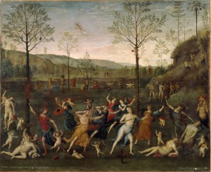Attributed to Perugino<br /><i>The Battle of Love and Chastity</i>, 1503<br />Oil on canvas, 160 x 191 cm (63 x 75 1/5 in.)<br />Musée du Louvre, Paris