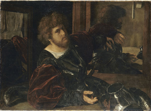 Giovanni Girolamo Savoldo<br /><i>Self-portrait</i>, formerly known as <i>Portrait of Gaston de Foix</i>, c. 1529<br />Oil on canvas, 91 x 123 cm (35 13/16 x 48 7/16 in.)<br />Musée du Louvre, Paris<br />Réunion des Musées Nationaux/Art Resource, NY